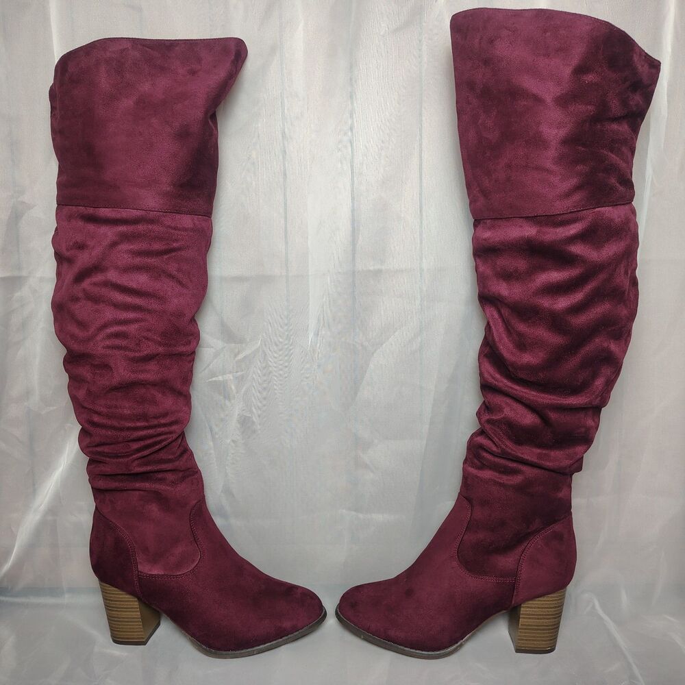 Journee Collection Kaison Wine Faux Suede Over The Knee Slouchy Boot Size WC 10